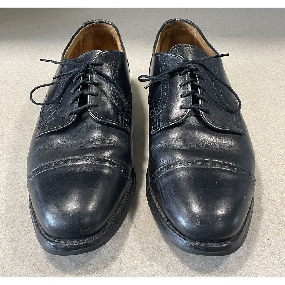 ALLEN EDMONDS Men’s Size 9D Black Perforated Leather Cap Toe Lace-Up Shoes - Picture 2 of 11